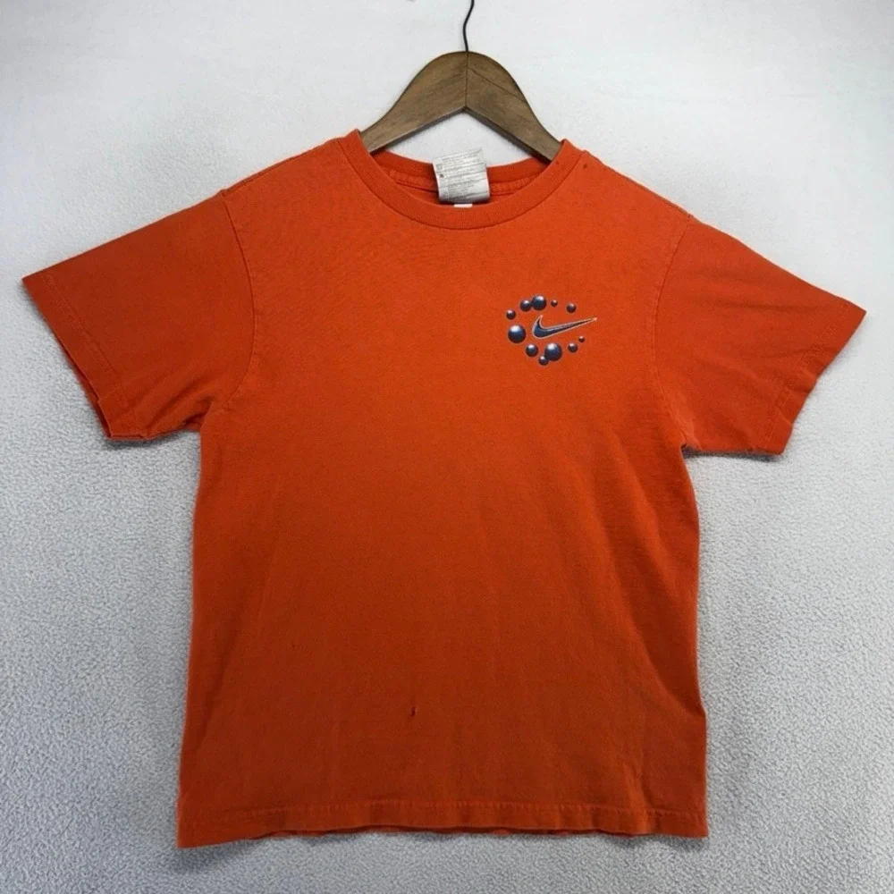 Vintage Nike Shirt Boys Small Orange Tech Bubbles y2k Center Swoosh Graphic y2k